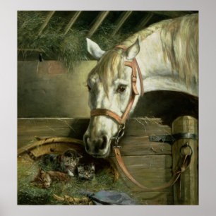 Horse and kittens, 1890 poster