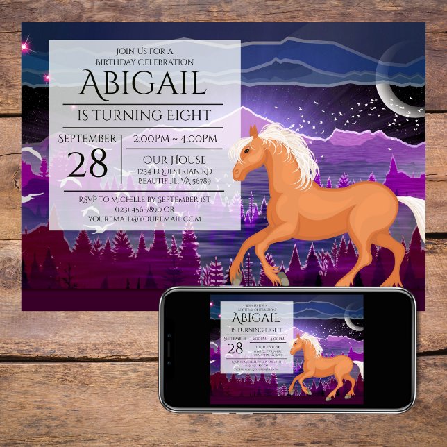 Horse and Mountains Purple and Blue Birthday Invitation (Horse and Mountains Purple and Blue Birthday Invitation)