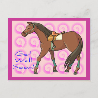 Horse and Pink Swirls Get Well Postcard