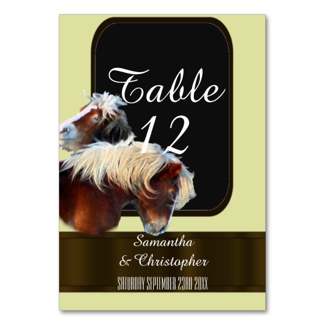 Horse and pony equestrian themed table number (Front)