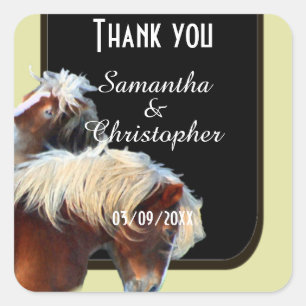Horse and pony equetrian themed thank you square sticker
