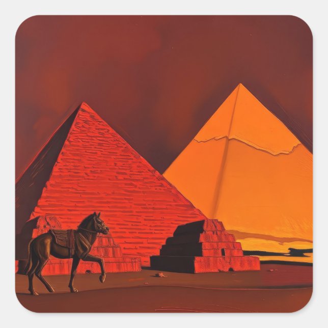 Horse and Pyramid Square Sticker (Front)