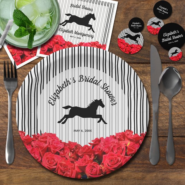 Horse and Red Roses Derby Bridal Shower Paper Plate (Derby bridal shower plates, napkins and confetti dots all sold separately in our collection.)