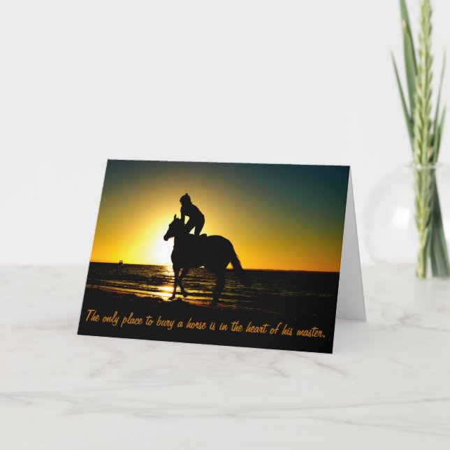 Horse and Rider on the Beach at Sunset Silhouette Card (Front)