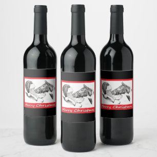 Horse and Santa Claus for Christmas Wine Label