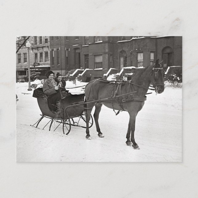 Horse and Sleigh, 1935 Postcard (Front)