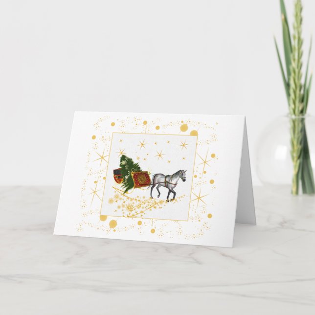 Horse and Sleigh with gold accents Holiday card (Front)
