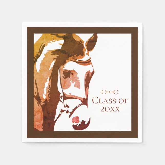 Horse and Snaffle Bit in Brown Graduation Class of Napkin (Front)