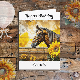 Horse and Sunflower Personalised Birthday Card