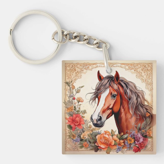 Horse and Wildflowers Key Ring (Front)