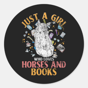 Horse Animal Bookworm Girls Horse Riding Book Love Classic Round Sticker