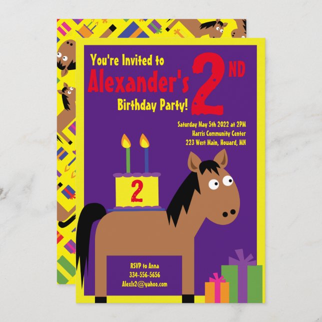 Horse Animal Kid's Birthday Party Invitations (Front/Back)