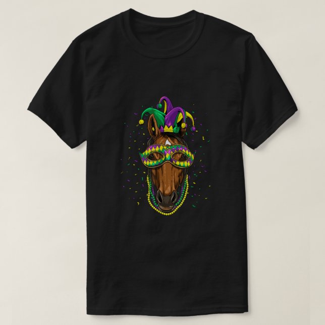Horse Animal Lover Cute Mardi Gras Carnival Jester T-Shirt (Design Front)