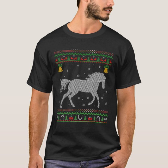 Horse Animal Lover Xmas Ugly Horse Christmas T-Shirt (Front)