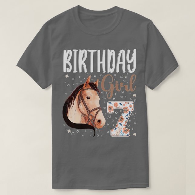 horse Animal Lovers 7th Birthday Girl B-day 7 year T-Shirt (Design Front)
