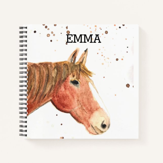 Horse animal watercolor for girls personalised  notebook (Front)