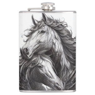 Horse Animal Wild Nature Illustration Line Epic Hip Flask
