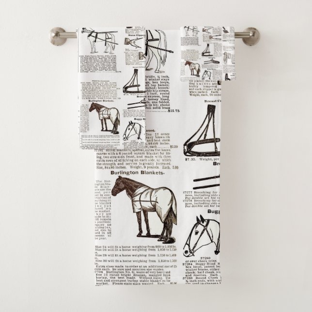 Horse Antique Advertising Newspaper Art Bath Towel Set (Insitu)