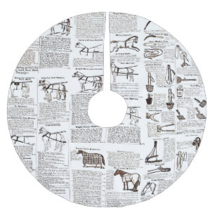 Horse Antique Advertising Newspaper Art Brushed Polyester Tree Skirt