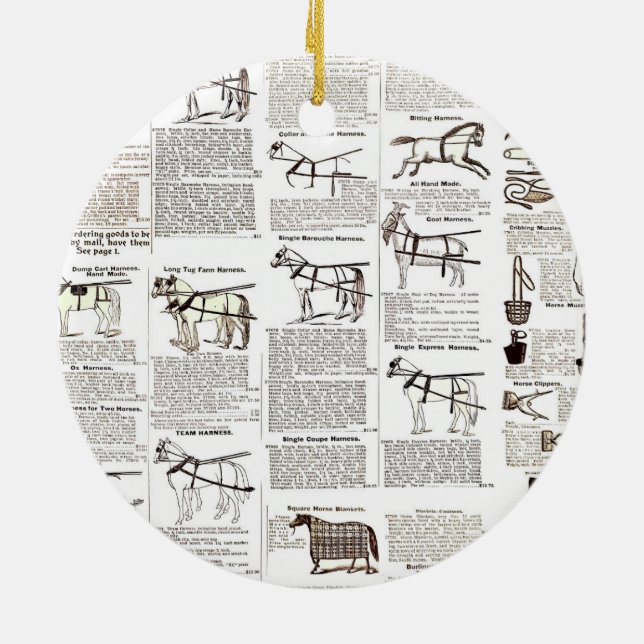 Horse Antique Advertising Newspaper Art Ceramic Tree Decoration (Back)