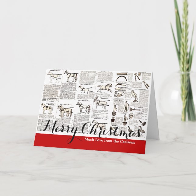 Horse Antique Advertising Newspaper Art Holiday Card (Front)