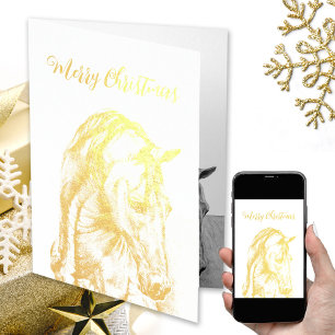Horse art drawing real foil Merry Christmas Card