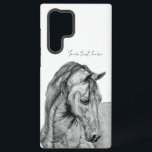 Horse art graphic pencil drawing black and white samsung galaxy case<br><div class="desc">Original graphic pencil horse drawing,  black and white horse art of a dark bay stalion. Available on various phone cases,  choose your phone! Optionally you can add your own text or just leave that field empty for an elegant black and white phone case with original pencil horse art.</div>