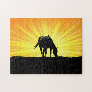 Horse Art Silhouette and Sun Burst Art Puzzle