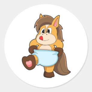 Horse as Baby with Diaper Classic Round Sticker