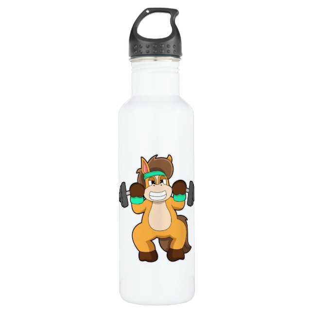Horse as Bodybuilder with Barbell 710 Ml Water Bottle (Front)