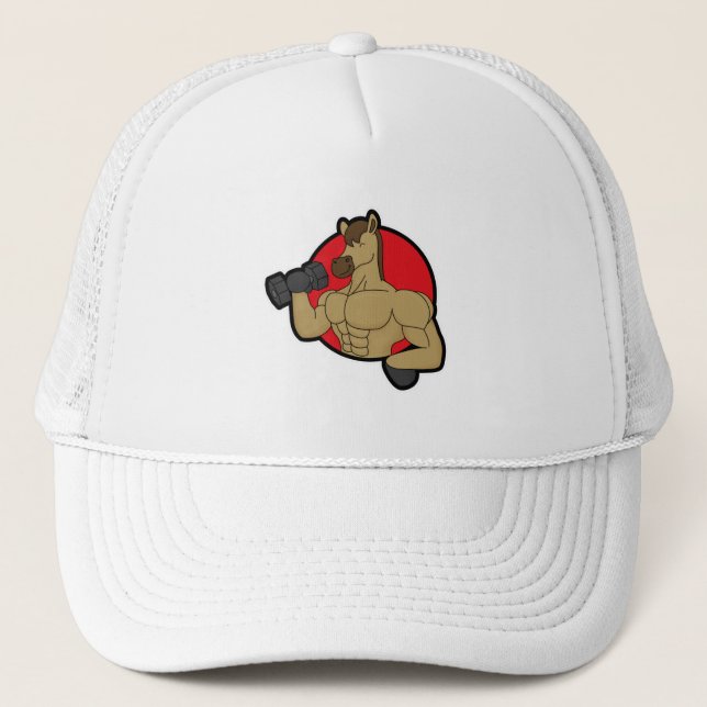 Horse as Bodybuilder with Dumbbell Trucker Hat (Front)