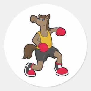 Horse as Boxer with Boxing gloves Classic Round Sticker