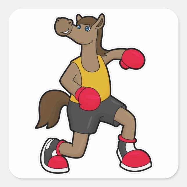 Horse as Boxer with Boxing gloves Square Sticker (Front)