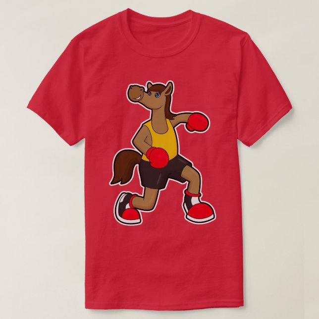 Horse As Boxer With Boxing Gloves  T-Shirt (Design Front)
