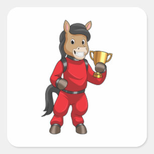 Horse as Champion with Trophy Square Sticker
