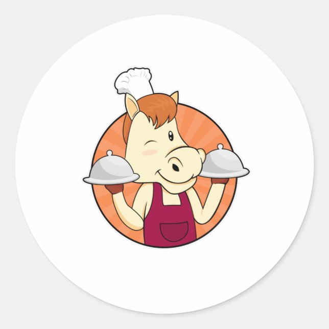 Horse as Cook with Serving platters Classic Round Sticker (Front)