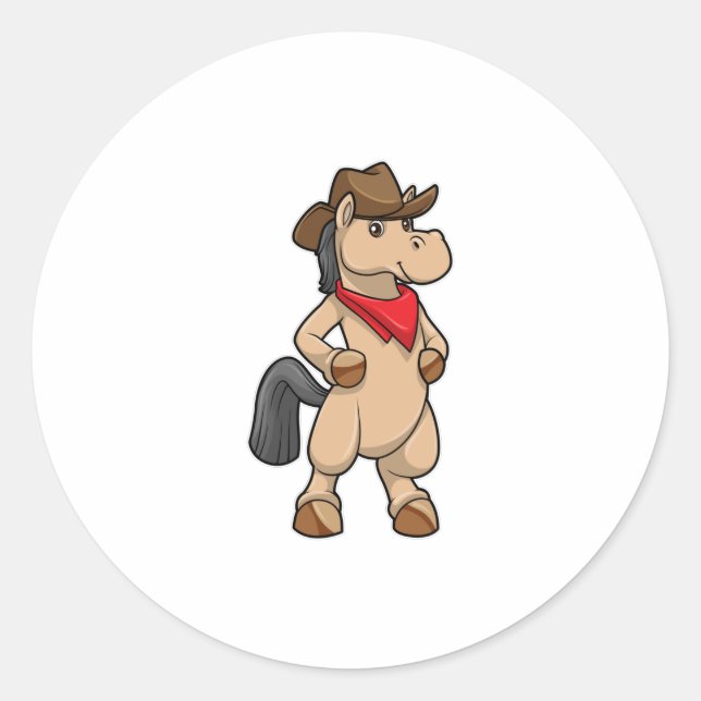 Horse as Cowboy Classic Round Sticker (Front)