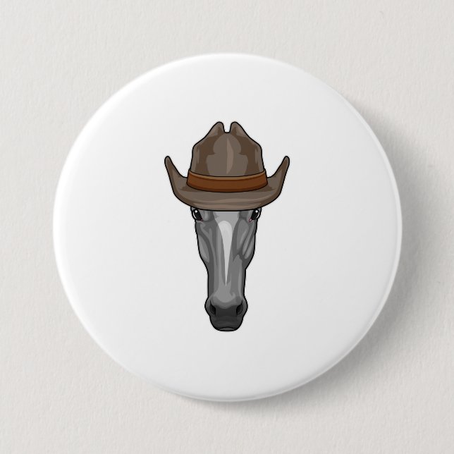 Horse as Cowboy with Hat 7.5 Cm Round Badge (Front)