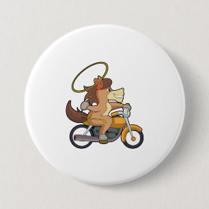 Horse as Cowboy with Lasso & Motorcycle 7.5 Cm Round Badge