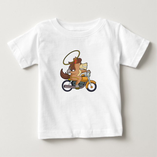 Horse as Cowboy with Lasso & Motorcycle Baby T-Shirt (Front)