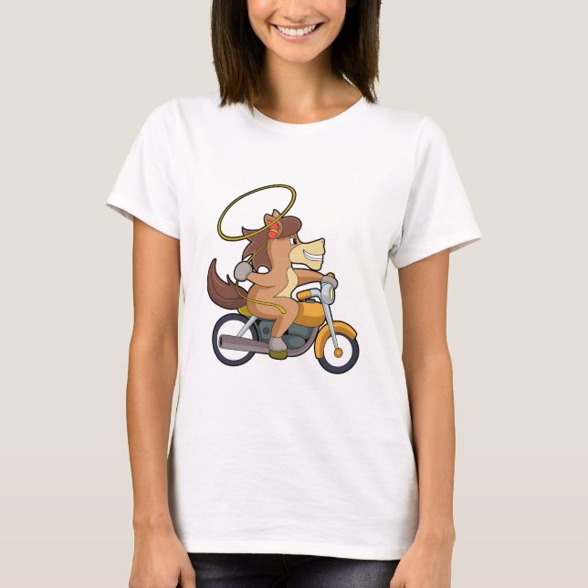 Horse as Cowboy with Lasso & Motorcycle T-Shirt (Front)
