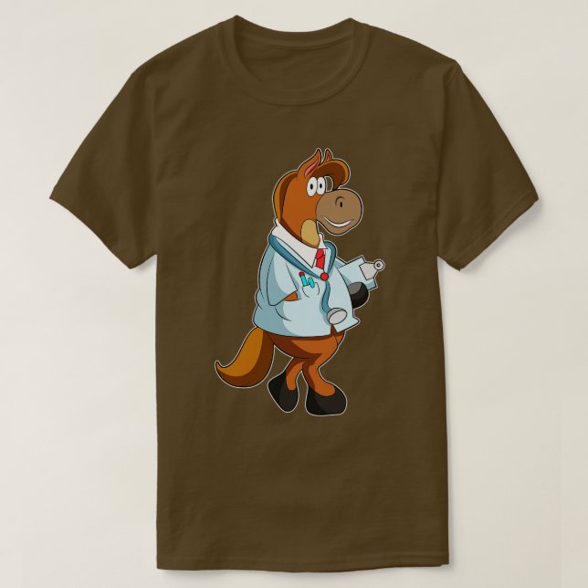 Horse as Doctor with Stethoscope Smock T-Shirt (Design Front)
