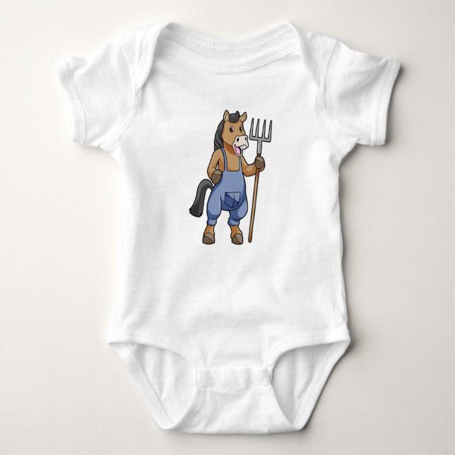 Horse as Farmer with Rake Baby Bodysuit (Front)