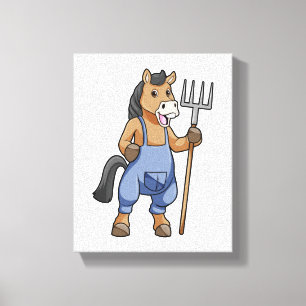Horse as Farmer with Rake Canvas Print