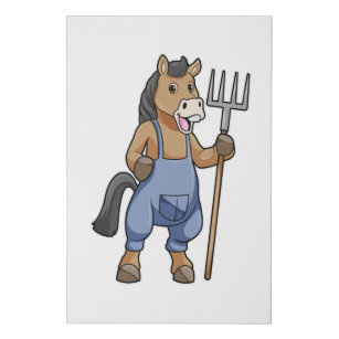 Horse as Farmer with Rake Faux Canvas Print