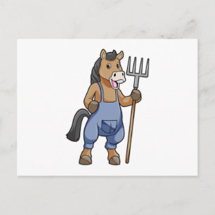 Horse as Farmer with Rake Postcard