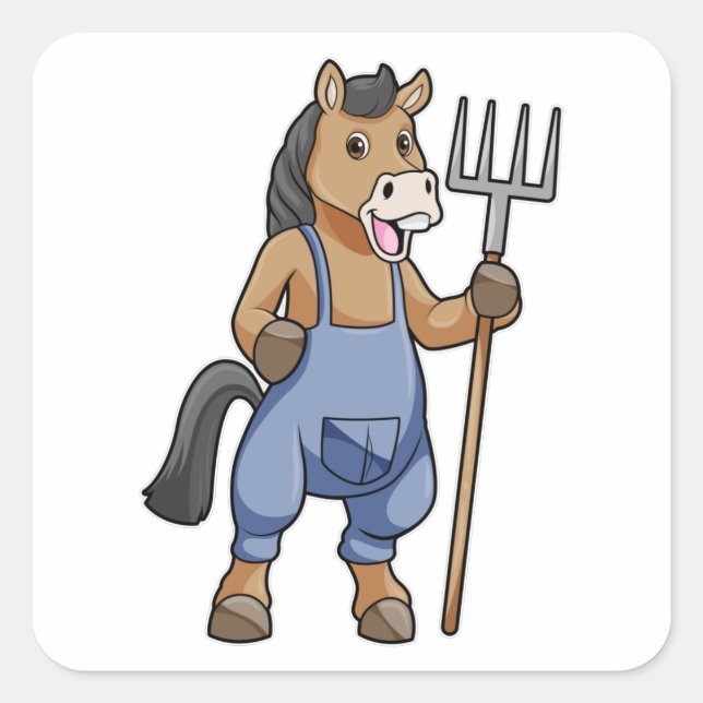 Horse as Farmer with Rake Square Sticker (Front)