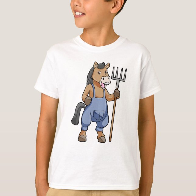 Horse as Farmer with Rake T-Shirt (Front)