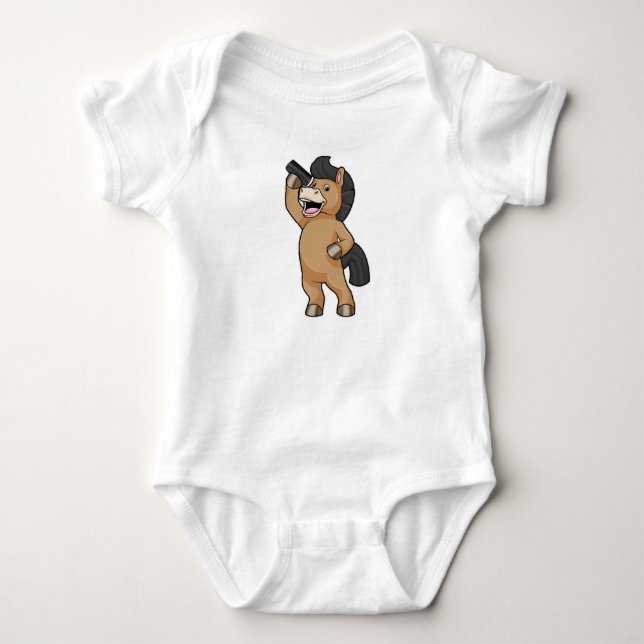 Horse as Hairdresser with Comb Baby Bodysuit (Front)