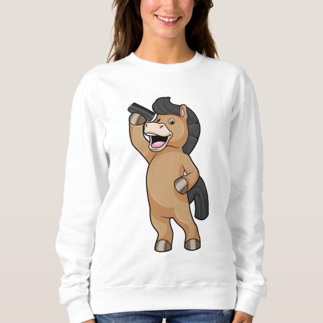 Horse as Hairdresser with Comb Sweatshirt (Front)